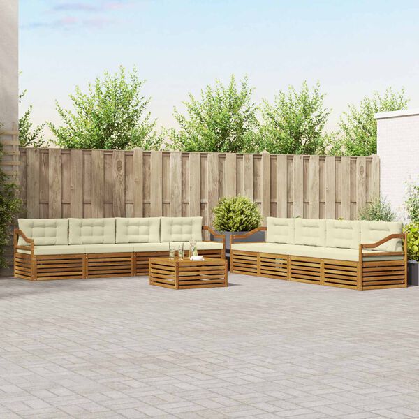 vidaXL Outdoor-Sofagarnitur mit Kissen 9 pcs Natur und Creme