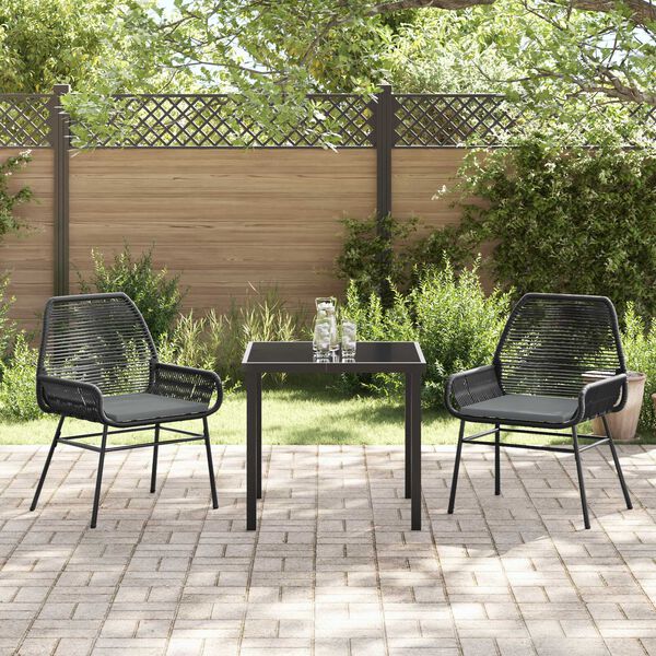 vidaXL Garten Essgruppe mit Kissen 3 pcs Schwarz Poly-Rattan