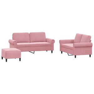 vidaXL 3-tlg. Sofagarnitur mit Kissen Rosa Samt