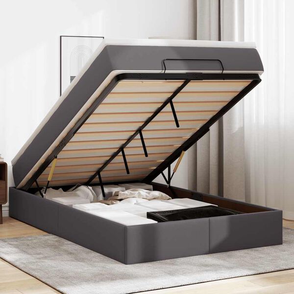 vidaXL Ottoman-Bett mit Matratze Grau 120x200 cm Kunstleder