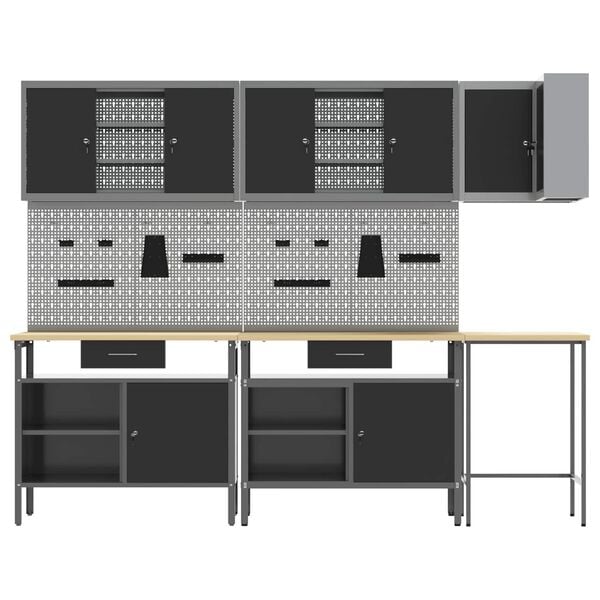 vidaXL Arbeitsschrankset mit Schubladen 10 pcs Schwarz und Grau