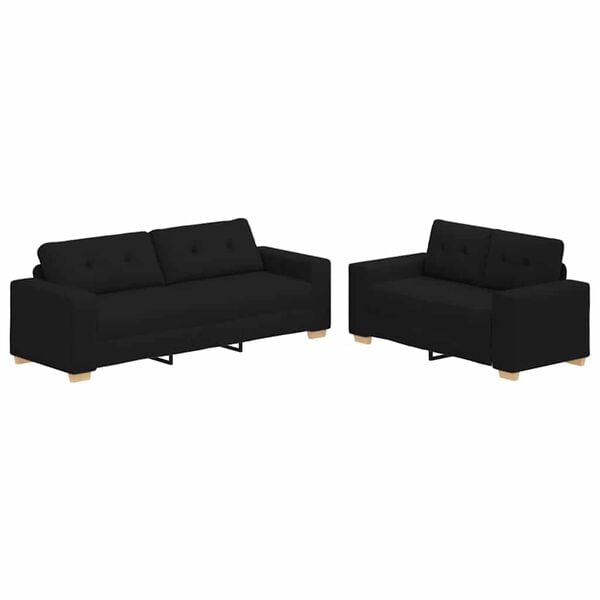 vidaXL 2-teiliges Sofa-Set mit Kissen, schwarzer Stoff