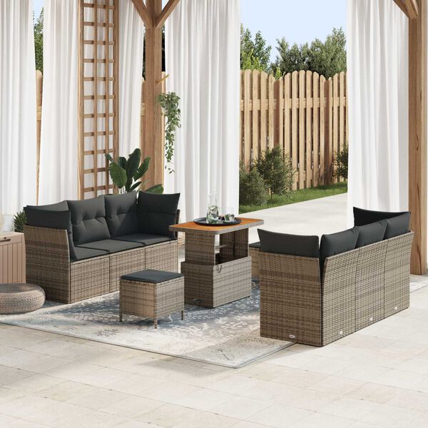 vidaXL Garten-Sofa-Set 9 pcs Grau Poly-Rattan