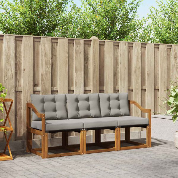 vidaXL Outdoor-Sofagarnitur mit Kissen 3 pcs Nat&uuml;rlich und Hellgrau