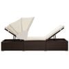 vidaXL Sonnenliege mit Dach und Kissen Poly Rattan Braun