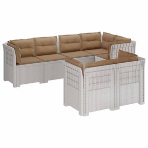 vidaXL 7-Sitzer Gartensofa mit Kissen Rattan-Look PP Wei&szlig;
