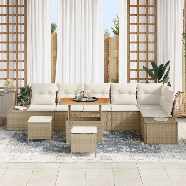 vidaXL Gartensofa-set mit Kissen 9 pcs Beige Poly-Rattan