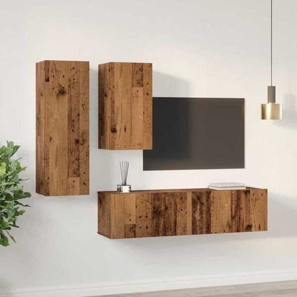 vidaXL TV-Schrankset Wandmontiert 4 pcs Altholz Holzwerkstoff
