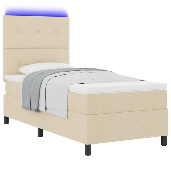 vidaXL Boxspringbett mit Matratze mit LED Creme 90 x 200 cm Stoff
