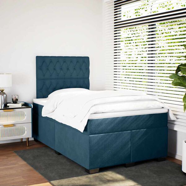 vidaXL Boxspringbett mit Matratze Blau 120x190 cm Samt