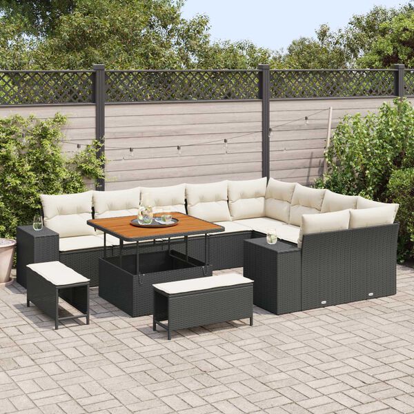 vidaXL Garten-Sofa-Set mit Kissen mit Kissen 12 pcs Schwarz und Creme