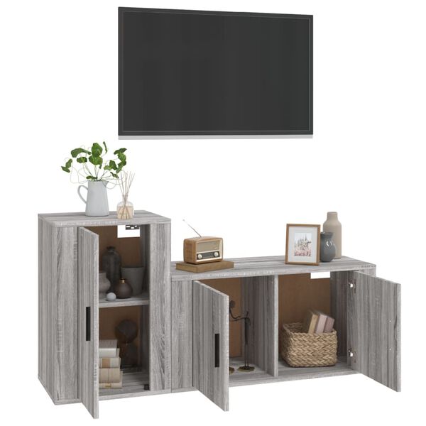 vidaXL 2-tlg. TV-Schrank-Set Grau Sonoma Holzwerkstoff
