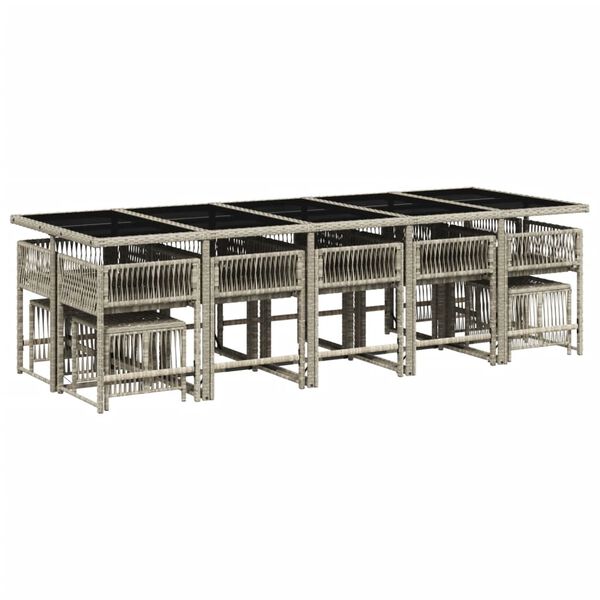 vidaXL 15-tlg. Garten-Essgruppe mit Kissen Hellgrau Poly Rattan