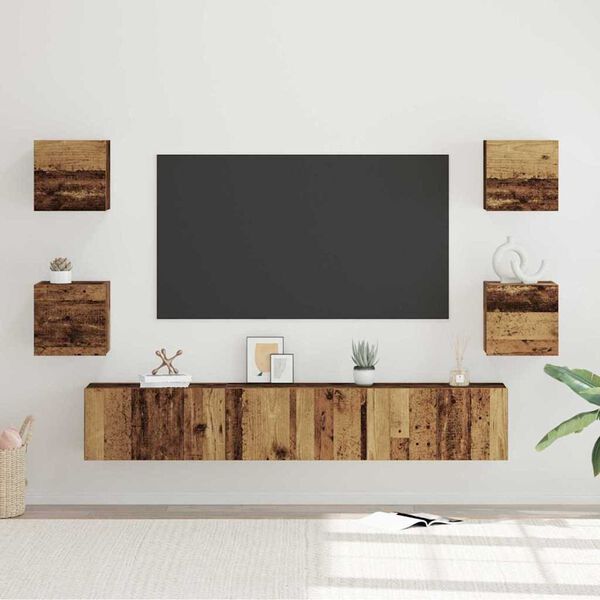 vidaXL TV-Schrankset Wandmontiert 7 pcs Altholz Holzwerkstoff