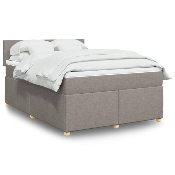 vidaXL Boxspringbett mit Matratze Taupe 140x200 cm Stoff