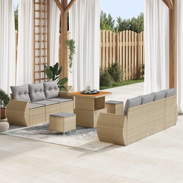 vidaXL Gartensofa-set mit Kissen mit Speicher 10 pcs Beige Poly-Rattan