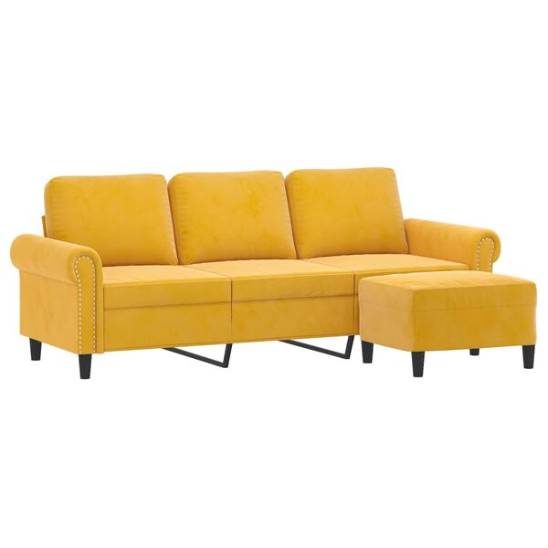 vidaXL 3-Sitzer-Sofa mit Hocker Hellgelb 180 cm Samt