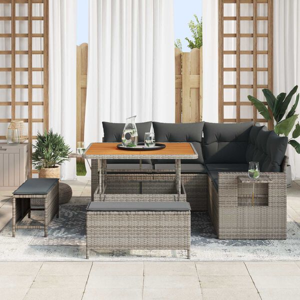 vidaXL Gartensofa-set mit Kissen 8 pcs Grau Poly-Rattan