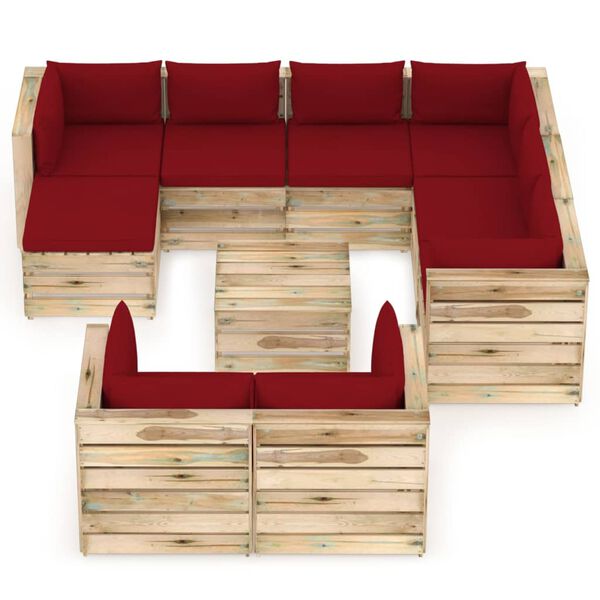 vidaXL 10-tlg. Garten-Lounge-Set mit Kissen Gr&uuml;n Impr&auml;gniertes Holz