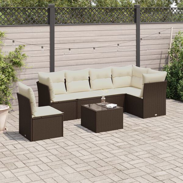 vidaXL 7-tlg. Garten-Sofagarnitur mit Kissen Braun Poly Rattan