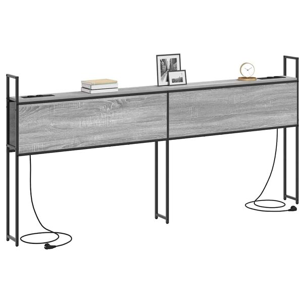 vidaXL Kopfteil mit Stauraum mit Ladestation Grau Sonoma 180 cm