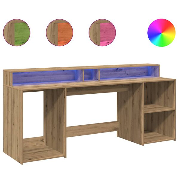 vidaXL LED-Schreibtisch Artisan-Eiche 200x55x91 Holzwerkstoff