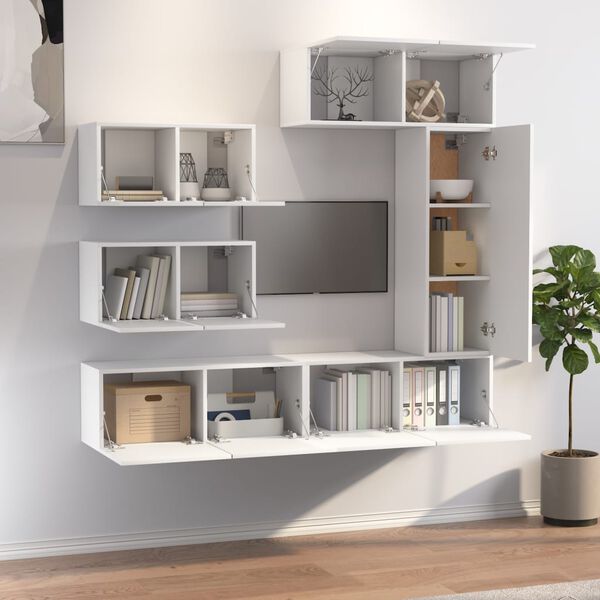 vidaXL 6-tlg. TV-Schrank-Set Wei&szlig; Holzwerkstoff