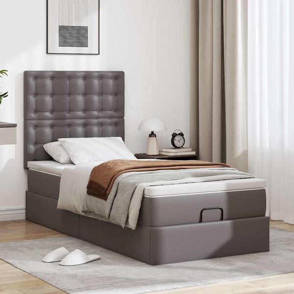 vidaXL Ottoman-Bett mit Matratze Grau 90x190 cm Kunstleder