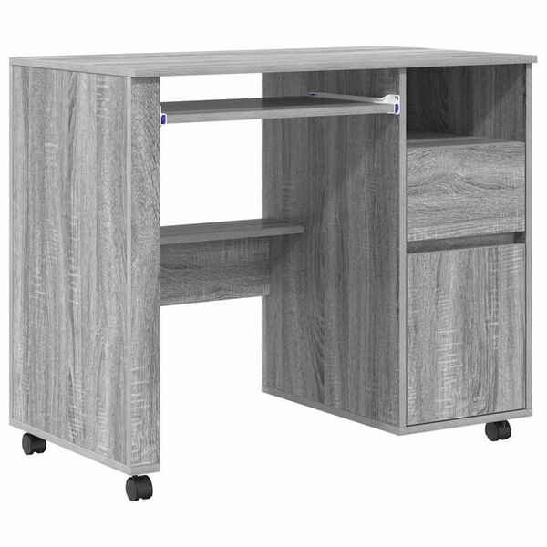 vidaXL Tisch mit Rollen mit Regal Grau 91 x 50 x 77 cm Holzwerkstoff