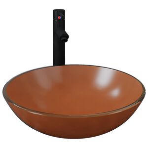 vidaXL Badezimmer Waschbecken mit Wasserhahn und Ablaufgarnitur Braun