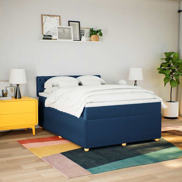 vidaXL Boxspringbett mit Matratze Blau 140x200 cm Stoff