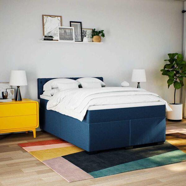 vidaXL Boxspringbett mit Matratze Blau 140x190 cm Stoff