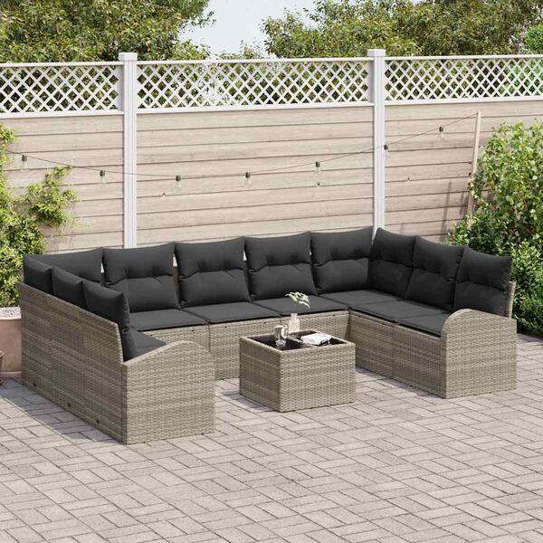 vidaXL Sofa Set mit Kissen 10 pcs Hellgrau Poly Rattan