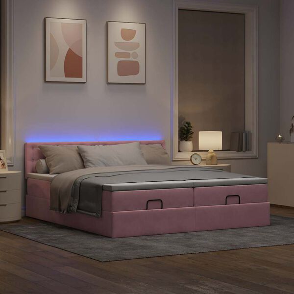 vidaXL Ottoman-Bett mit Matratzen & LEDs Rosa 160x200 cm Samt