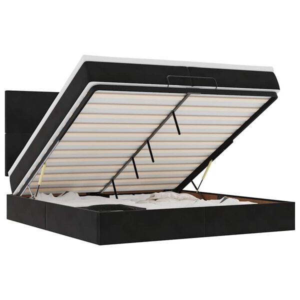 vidaXL Ottoman-Bett mit Matratzen & LEDs Schwarz 200x200 cm Samt