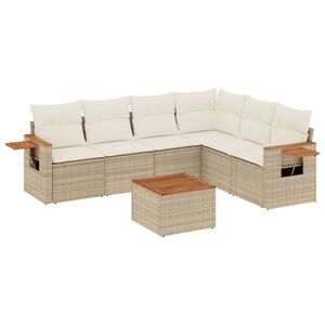 vidaXL 7-tlg. Garten-Sofagarnitur mit Kissen Beige Poly Rattan