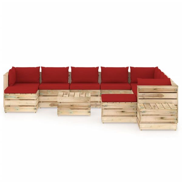 vidaXL 12-tlg. Garten-Lounge-Set mit Kissen Gr&uuml;n Impr&auml;gniertes Holz