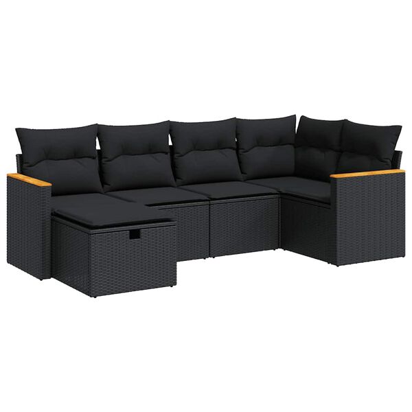 vidaXL 6-tlg. Garten-Sofagarnitur mit Kissen Schwarz Poly Rattan