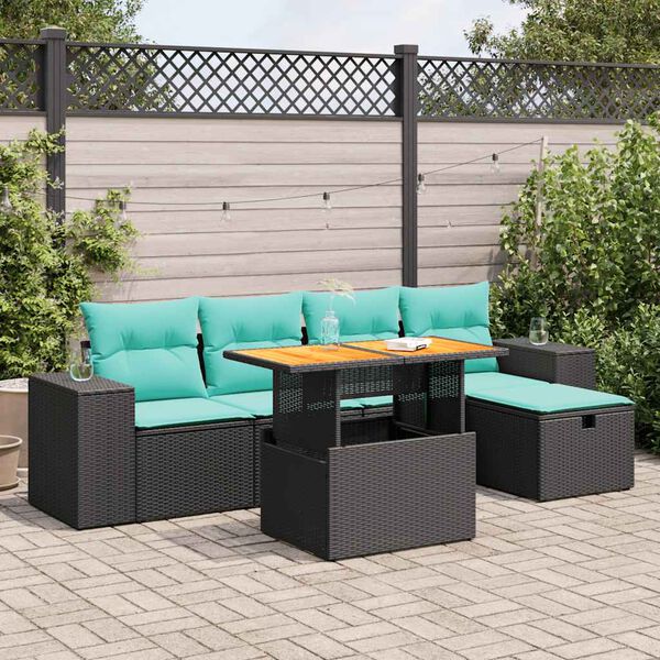 vidaXL 6-tlg. Garten-Sofagarnitur mit Kissen Braun Poly Rattan Akazie