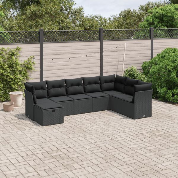 vidaXL 8-tlg. Garten-Sofagarnitur mit Kissen Schwarz Poly Rattan