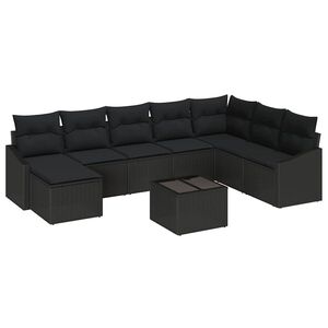 vidaXL Sofa Set mit Kissen 9 pcs Schwarz Poly-Rattan