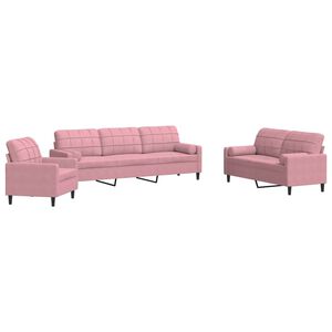 vidaXL 3-tlg. Sofagarnitur mit Kissen und Nackenrollen Rosa Samt