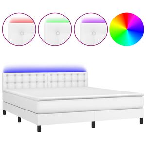 vidaXL Boxspringbett mit Matratze & LED Wei&szlig; 160x200 cm Kunstleder