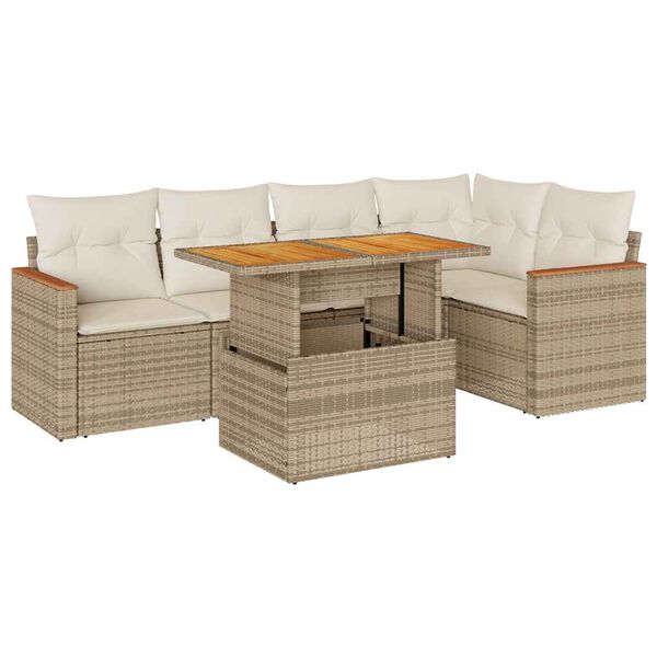 vidaXL 6-tlg. Garten-Sofagarnitur mit Kissen Beige Poly Rattan Akazie