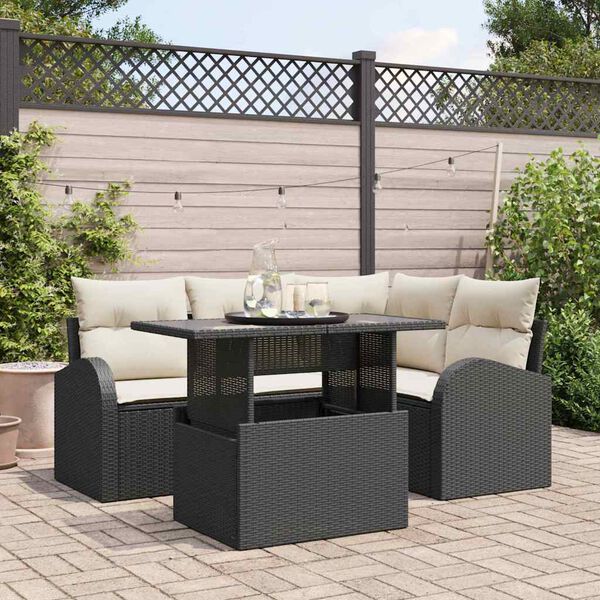 vidaXL Garten-Sofa-Set mit Kissen 5 pcs Schwarz Poly Rattan