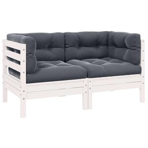 vidaXL Gartensofa 2-Sitzer mit Kissen in Wei&szlig; Massivholz Kiefer