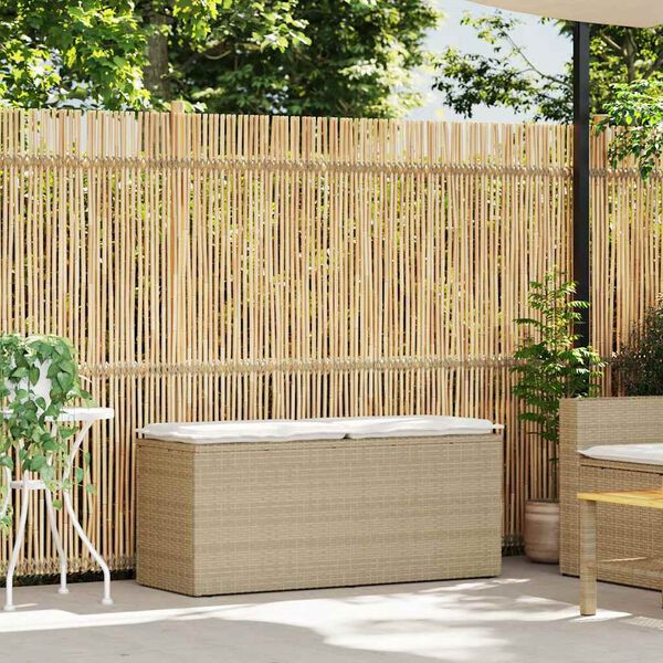 vidaXL Gartenbank mit Kissen Beige 110x40x44 cm Poly Rattan