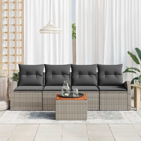 vidaXL Gartensofa-set mit Kissen 5 pcs Grau Poly-Rattan