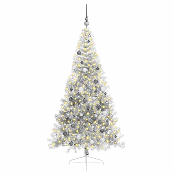 vidaXL K&uuml;nstlicher vorbeleuchteter Weihnachtsbaum Silber 210 cm PET