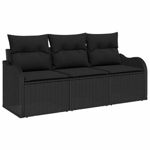 vidaXL Garten-Sofa-Set mit Kissen 3 pcs Schwarz Poly Rattan